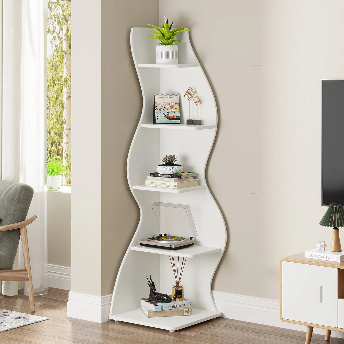 Tribesigns Modern Corner Shelf Bookcase Storage Rack