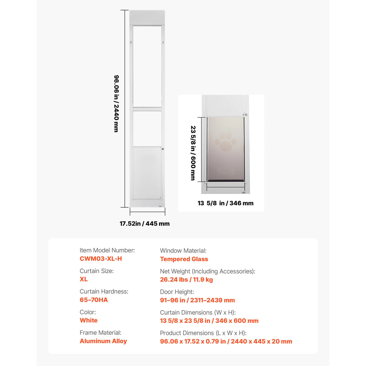 SucceBuy Sliding Glass Door Pet Door With Secure Locking Hinges