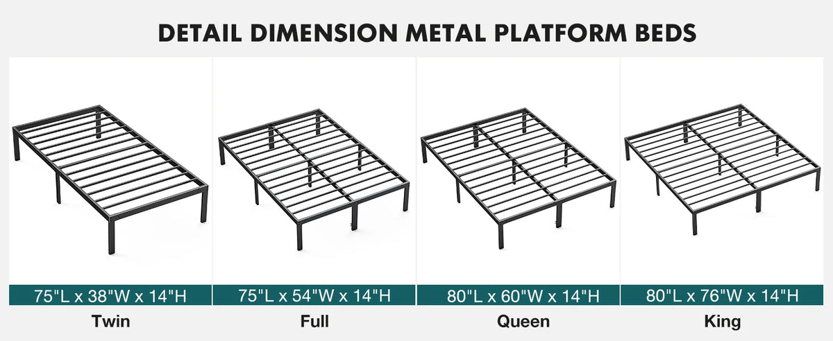 JHK Sturdy Metal Platform Bed Frame With Strong Steel Slats