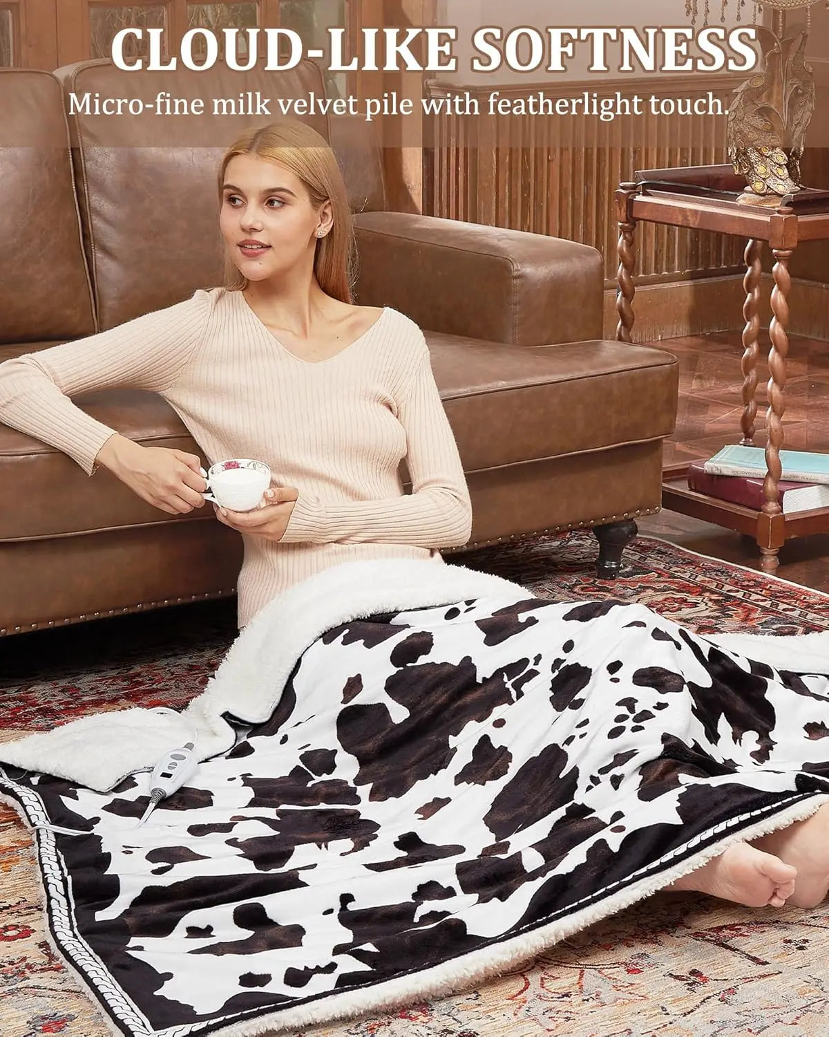 HiMISS Cow Print Heated Electric Blanket With LCD Controller