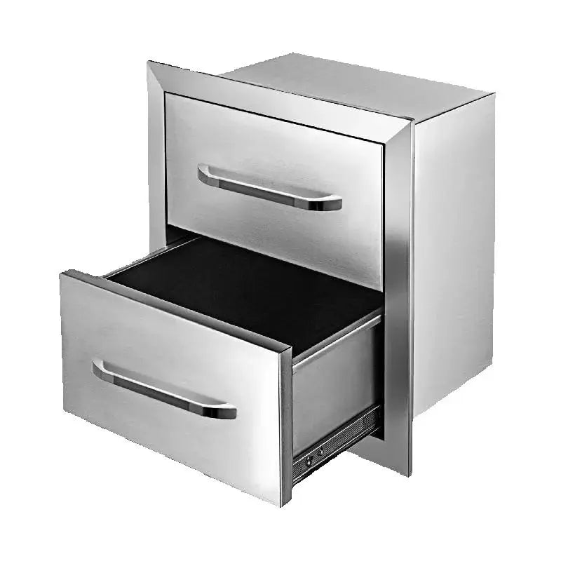 SucceBuy Stainless Steel Outdoor Kitchen Double Drawer Storage