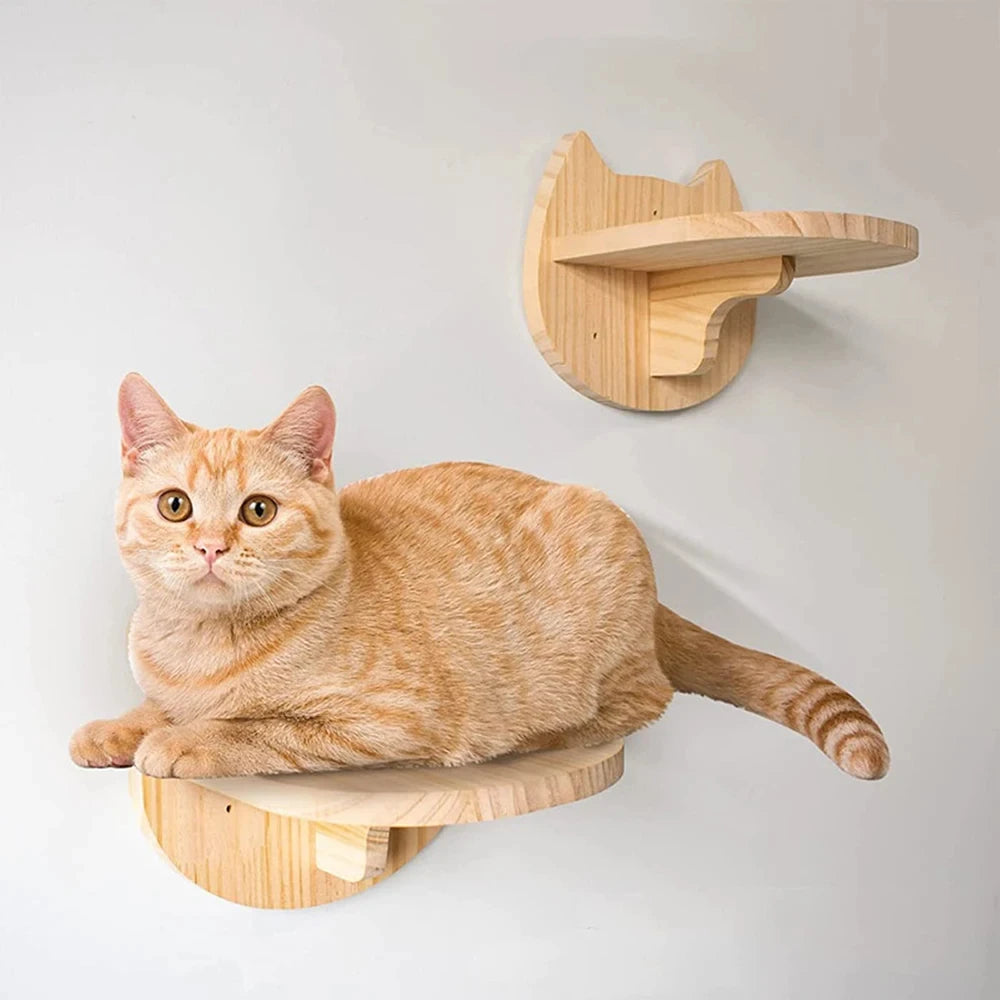 Cat Wall Mounted Solid Wooden Furniture Climbing Ladder and Cat Hammock with Scratching Post for Activity Indoor Cats Perches