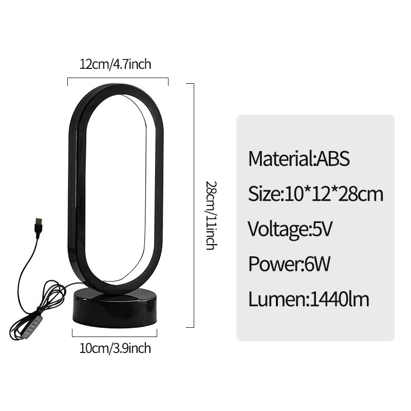 DUMILOO Modern LED Oval Ring Bedside Lamp With Dimmable Light