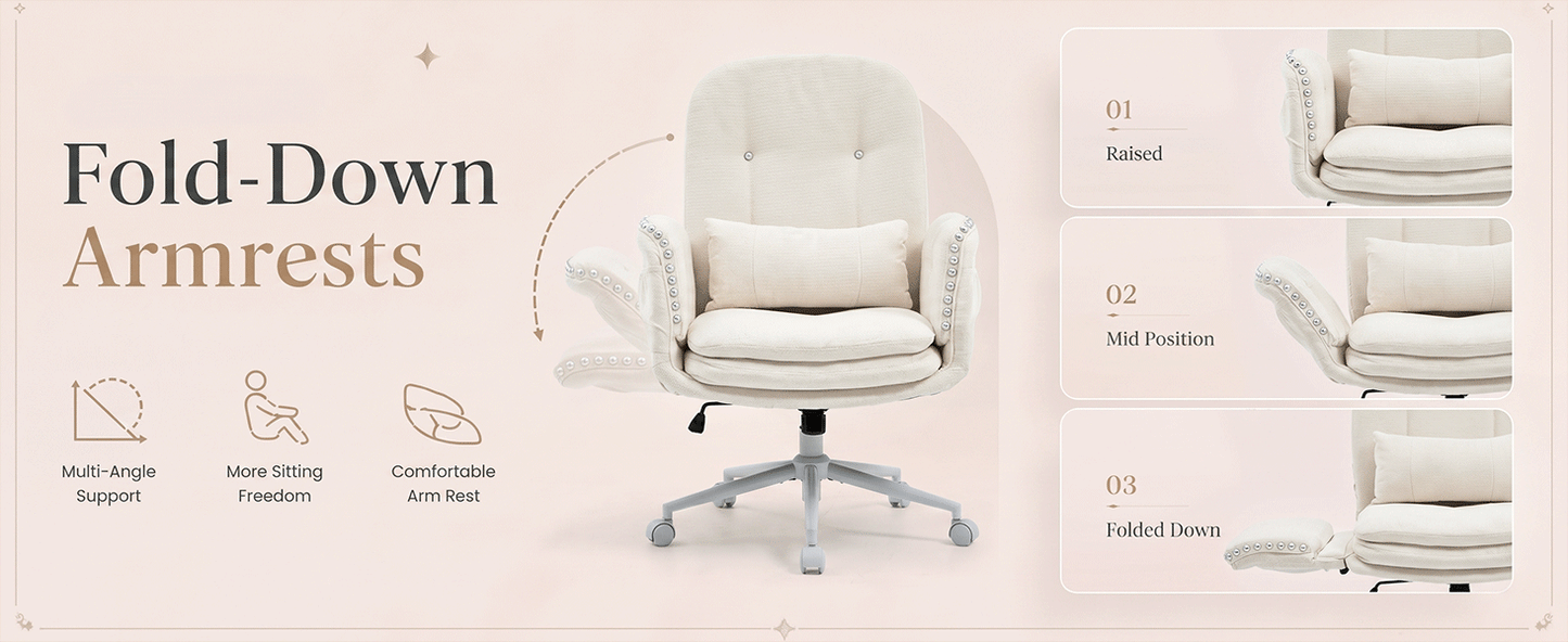 TCGBKAF Criss Cross Office Chair with Flip Armrests Swivel Vanity Chair with Side Pockets, Ergonomic Cross Legged Office Chair with Wheels, Computer Desk Chair for Home&Office