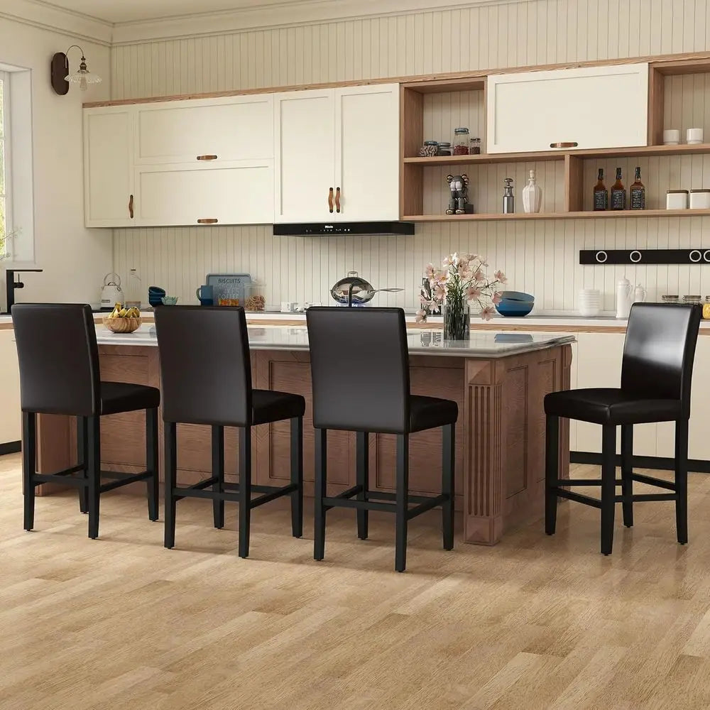 Set Of Four Counter Height Bar Stools With Upholstered Backrests