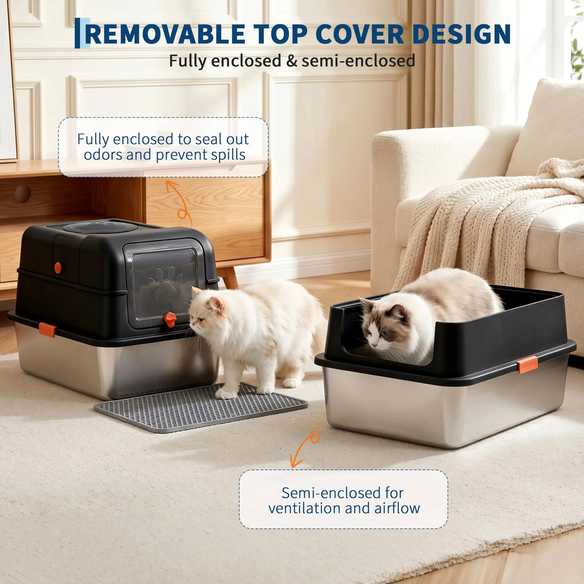 Studyset Enclosed Stainless Steel Dog Proof Cat Litter Box