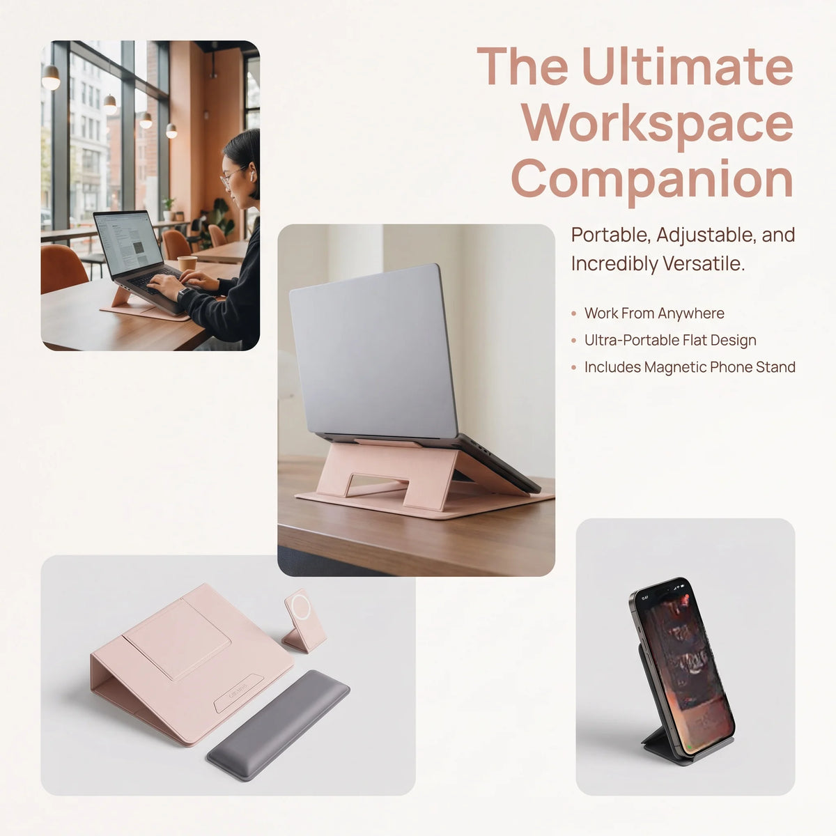 Module Master Magnetic Foldable Laptop Stand for 17" Laptop Ergonomic Adjustable Portable Laptop Riser Dual Mode Lap Desk with Magnetic Phone Stand Fiberglass Steel Base for Travel Office