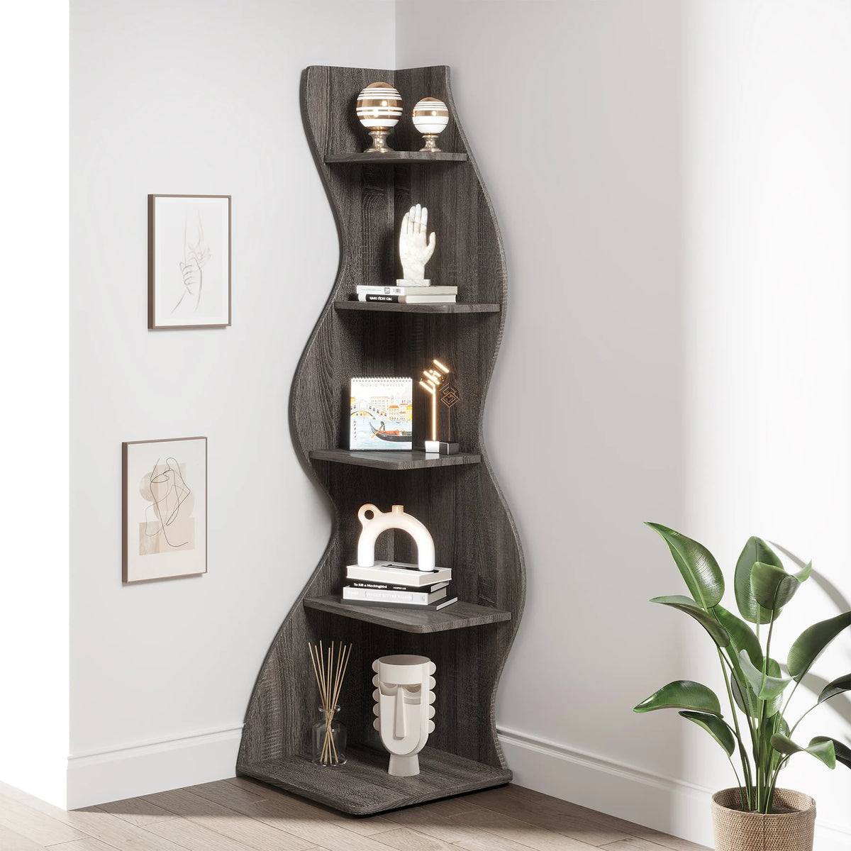 Tribesigns Modern Corner Shelf Bookcase Storage Rack