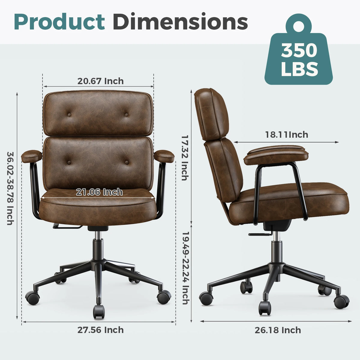 JHK PU Leather Ergonomic Office Computer Desk Chair with Lumbar Support Rolling Swivel Adjustable Height Executive Task Armrests