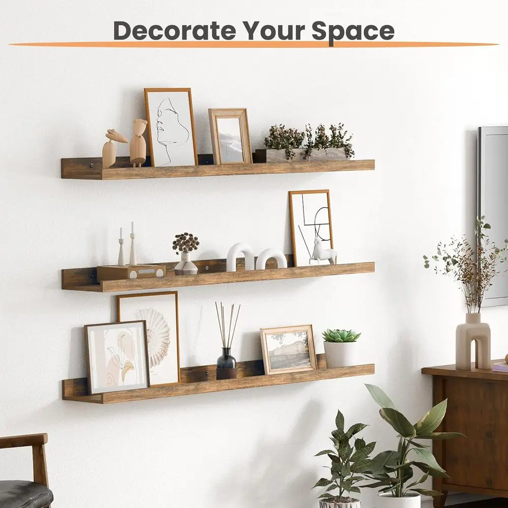 Floating Shelves or Wall, 35.5 Inch Shelves or Decor Storage Set of 6, Wall Mounted Wood Shelves for Bedroom, Living Room, Bathr