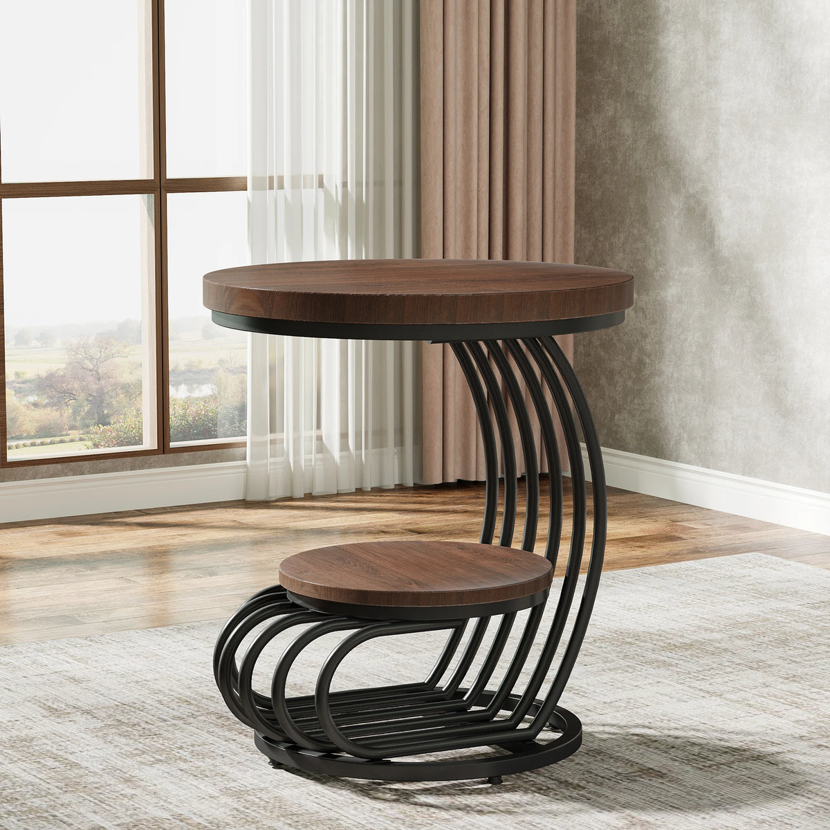 Tribesigns Modern Round End Table With Faux Marble Storage Shelf