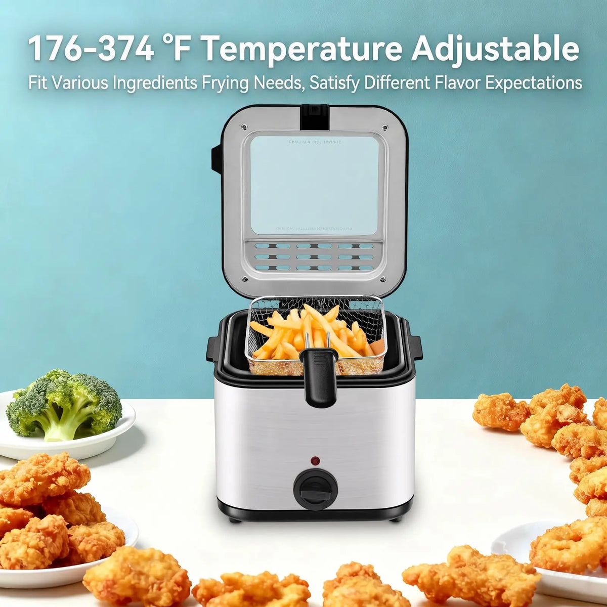 1000W Electric Deep Fryer With Adjustable Temperature And Frying Basket