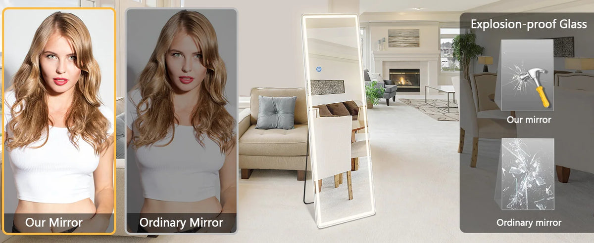 JHK Full Length Led Standing Mirror Wall Mounted Aluminum Frame