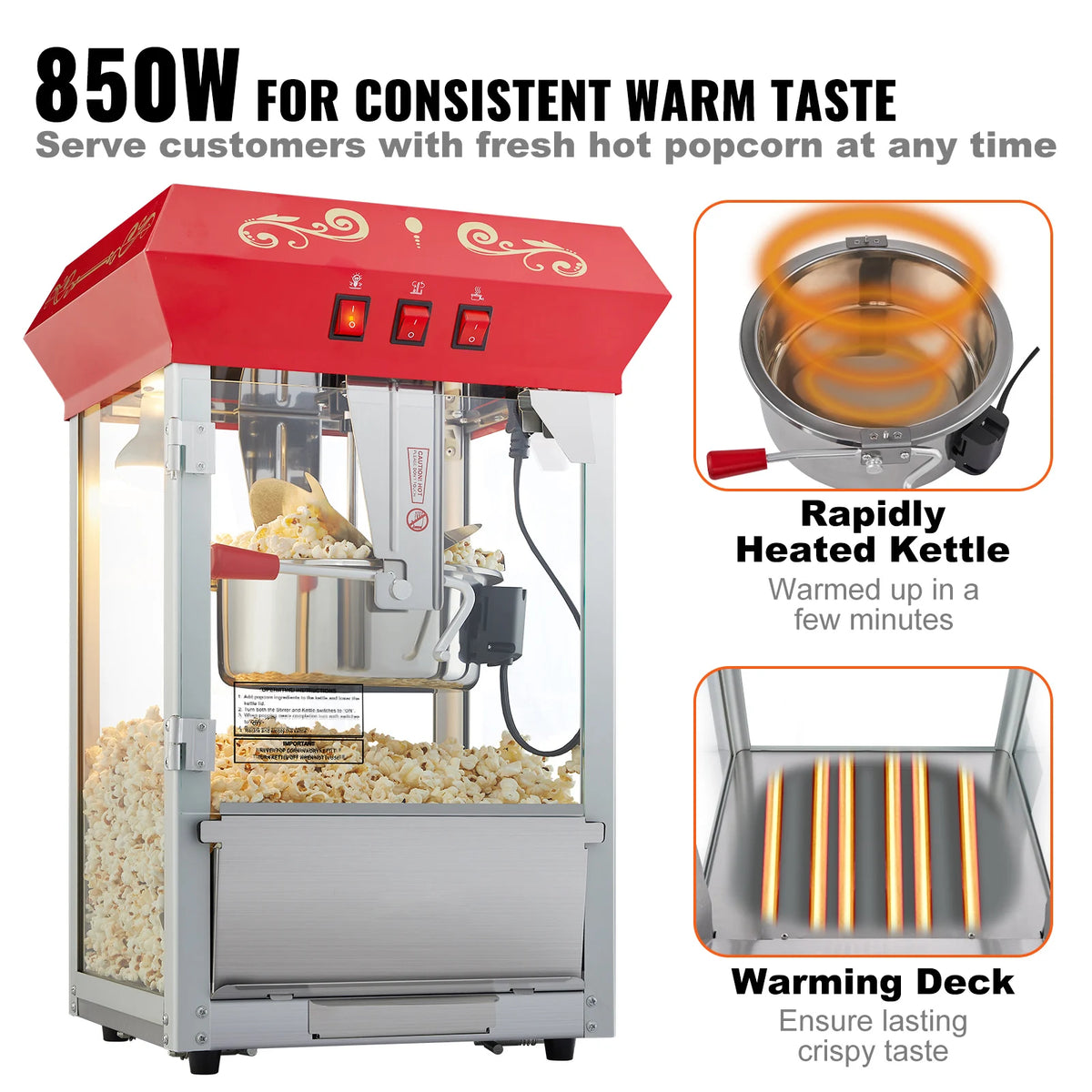 SucceBuy Popcorn Maker Popcorn Popper Machine 8 Oz 12 Oz Kettle Makes 48 or 80 Cups per Batch Countertop Popcorn Maker