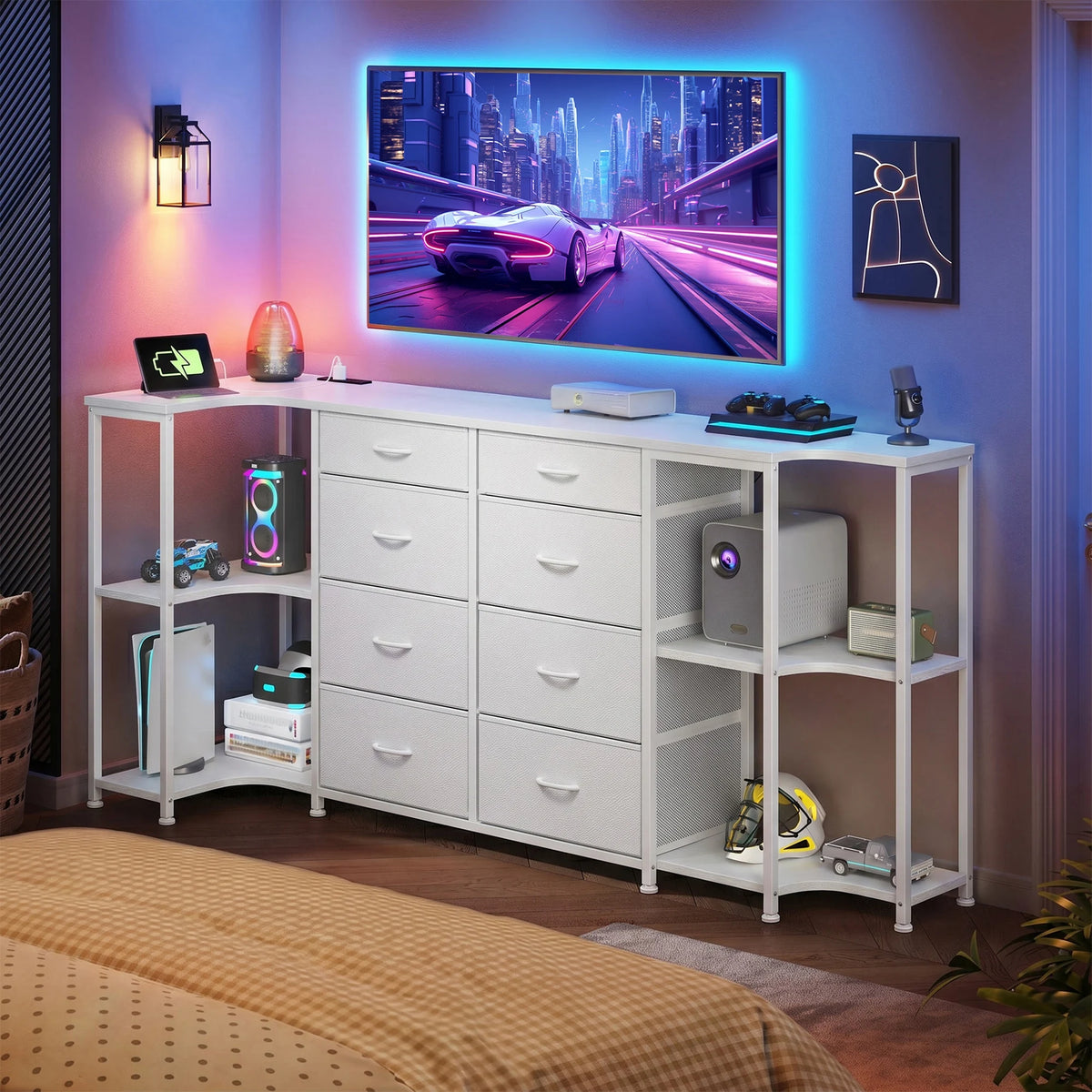 EnHomee Modern TV Stand Dresser With Dual Power Outlets