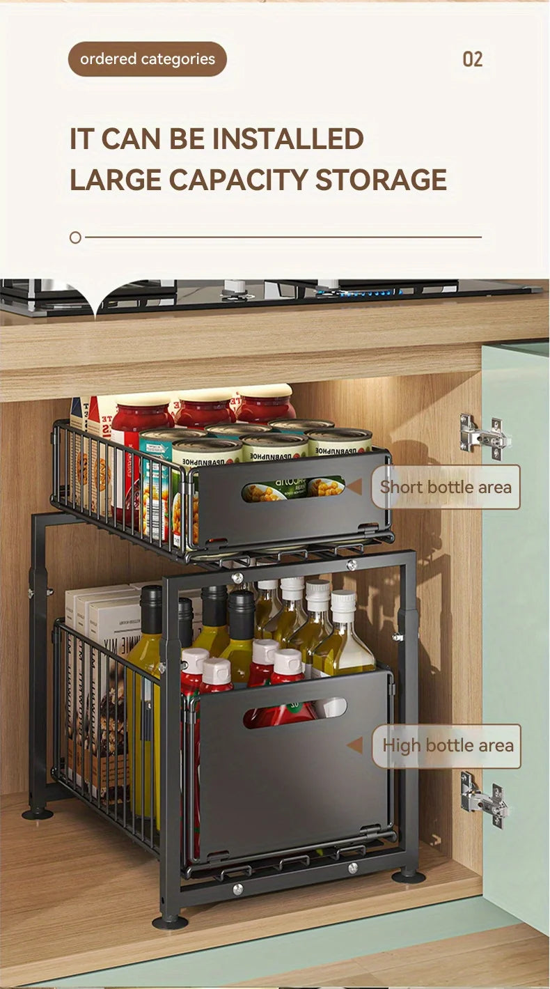 AEHOME 2 Tier Slide Out Cabinet Organizer Heavy Duty Storage Shelf