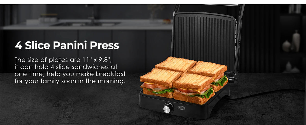 OSTBA Panini Press Grill With Adjustable Temperature And Drip Tray