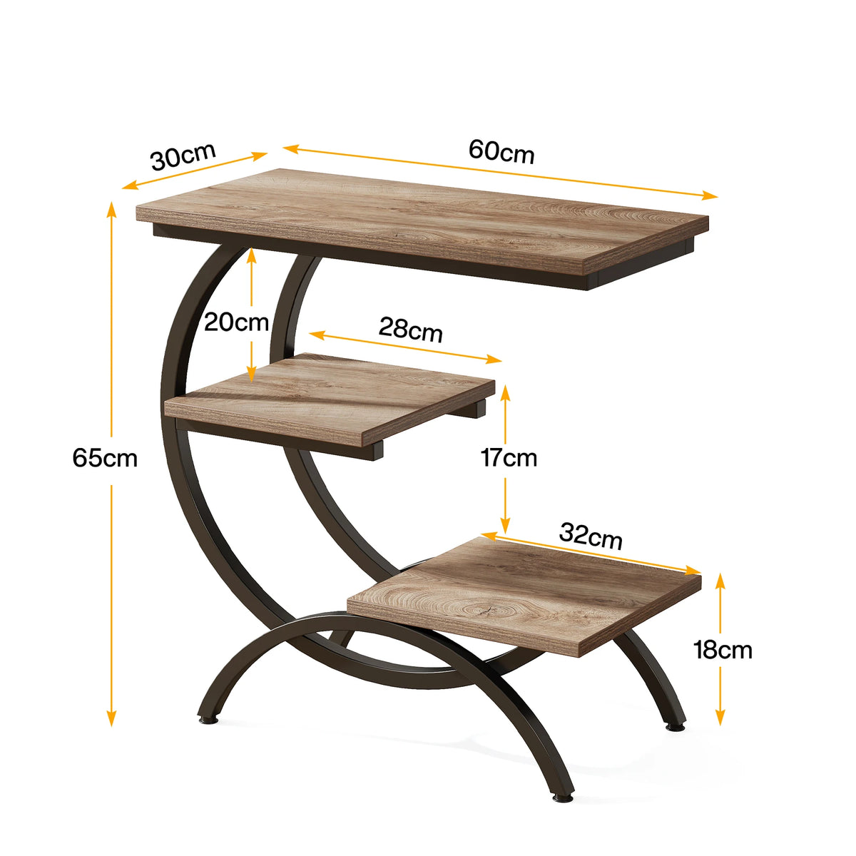 Tribesigns C-Shaped Industrial End Table With Three Storage Shelves