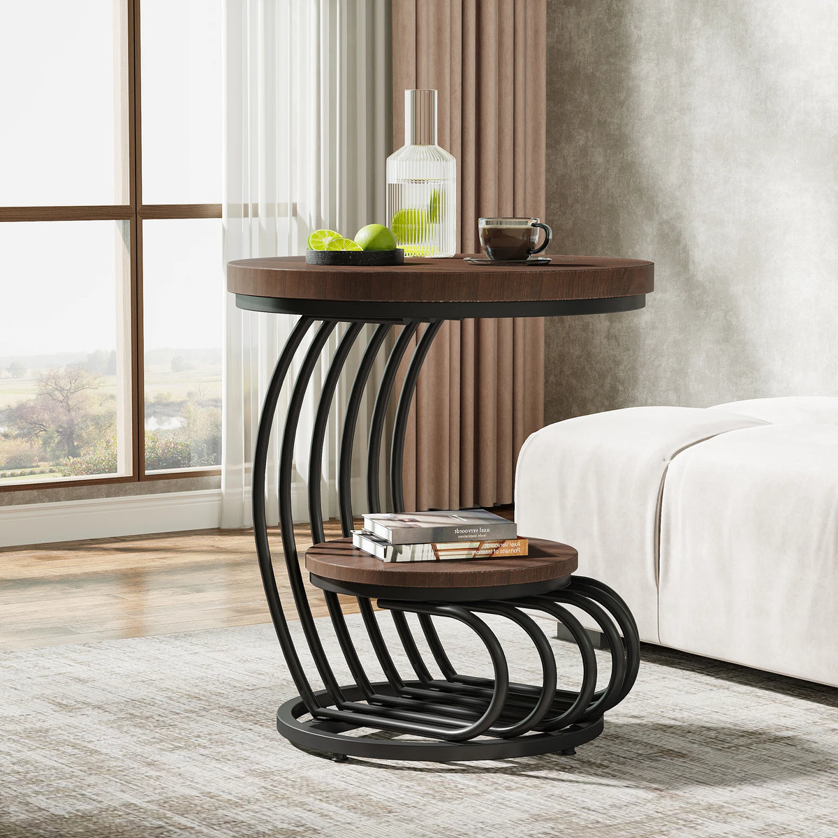 Tribesigns Modern Round End Table With Faux Marble Storage Shelf