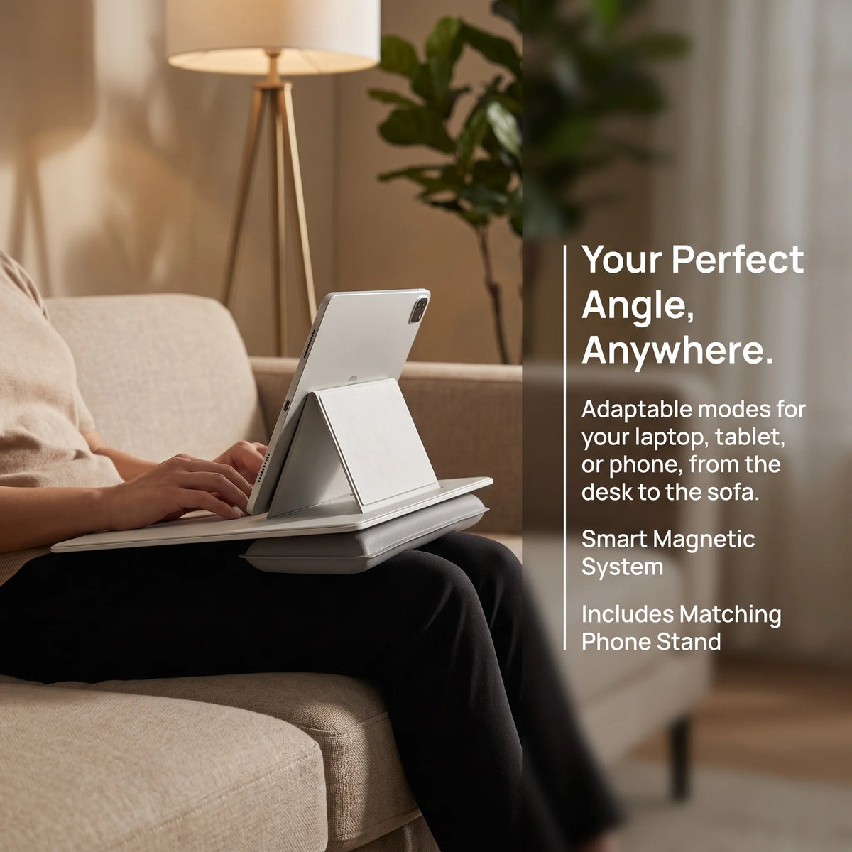 Module Master Magnetic Foldable Laptop Stand for 17" Laptop Ergonomic Adjustable Portable Laptop Riser Dual Mode Lap Desk with Magnetic Phone Stand Fiberglass Steel Base for Travel Office