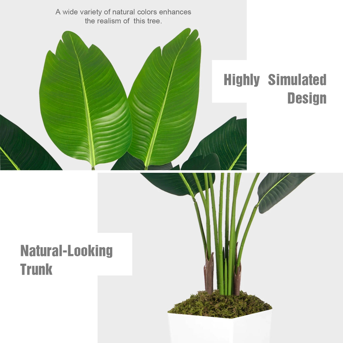 125cm Bird of Paradise Artificial Plant 5FT - Faux Tropical Palm Tree with White Tall Planter - Fake Floor Plant Potted - Artificial Silk Tree for Home Office Living Room Decor Indoor