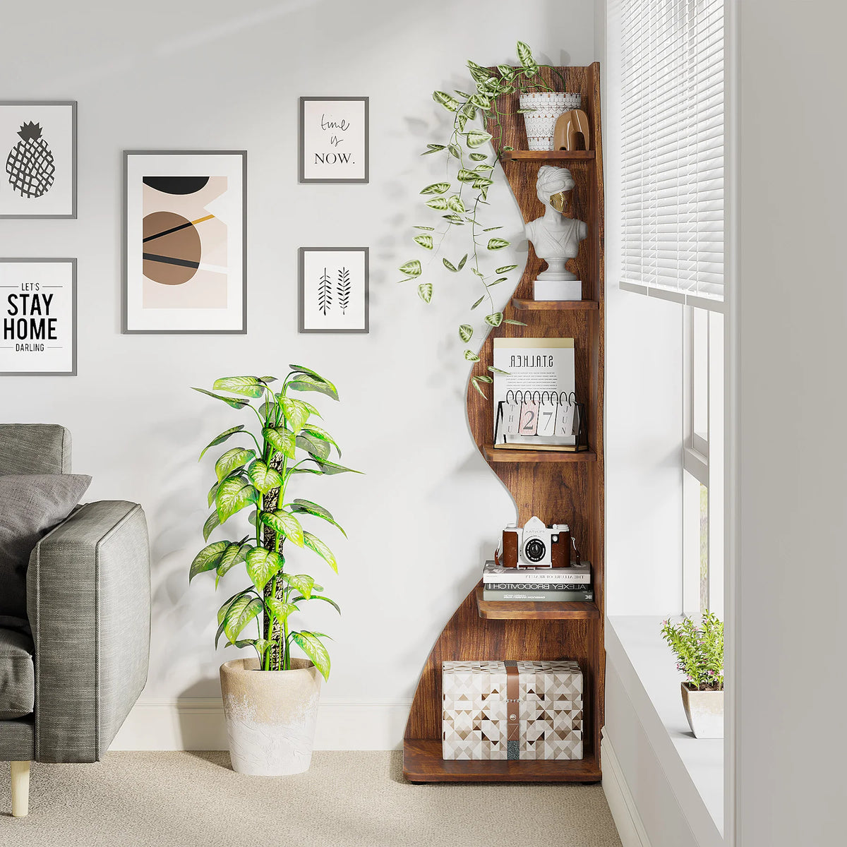 Tribesigns Modern Corner Shelf Bookcase Storage Rack