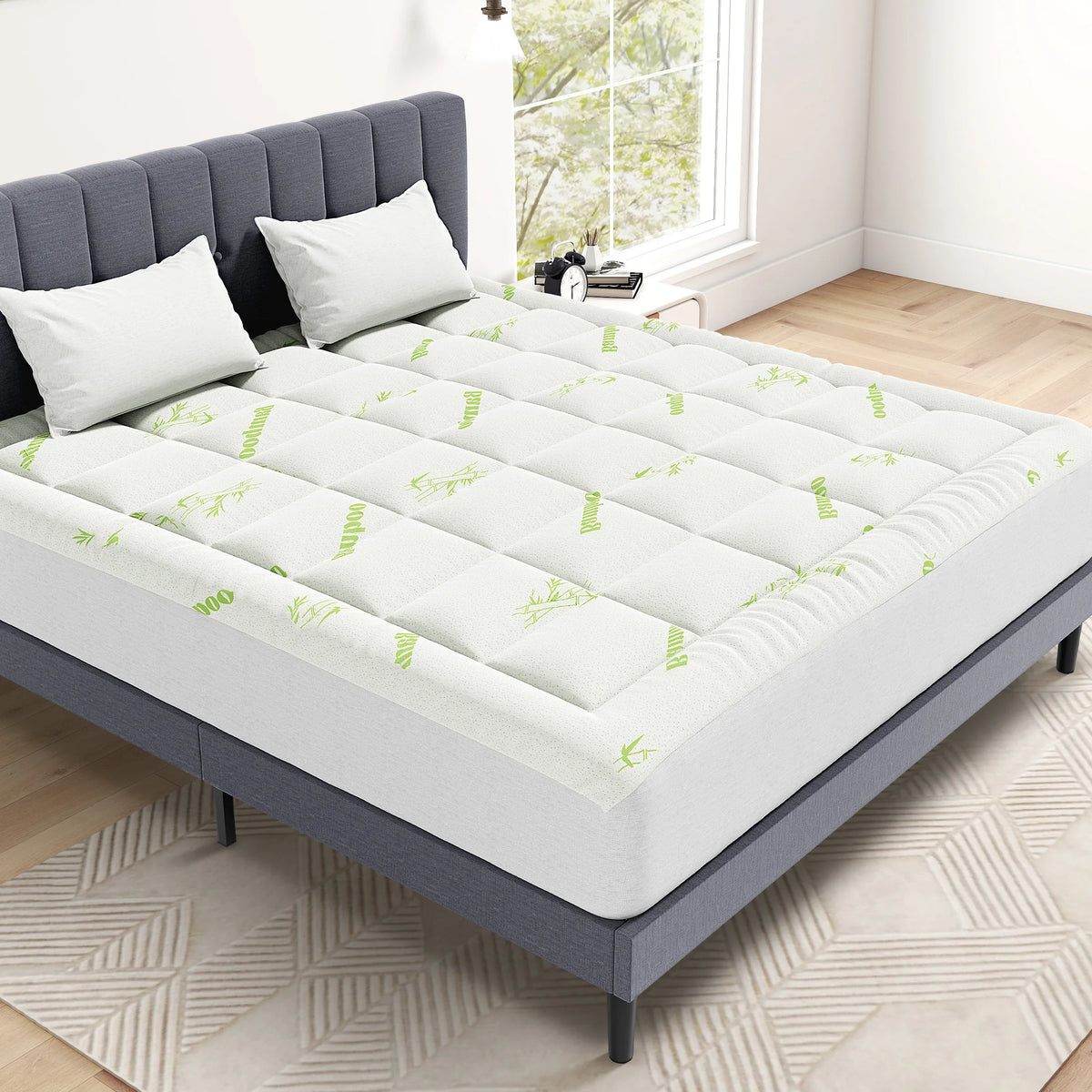 JHK Bamboo Viscose Mattress Topper With Cooling Pillow Top Comfort