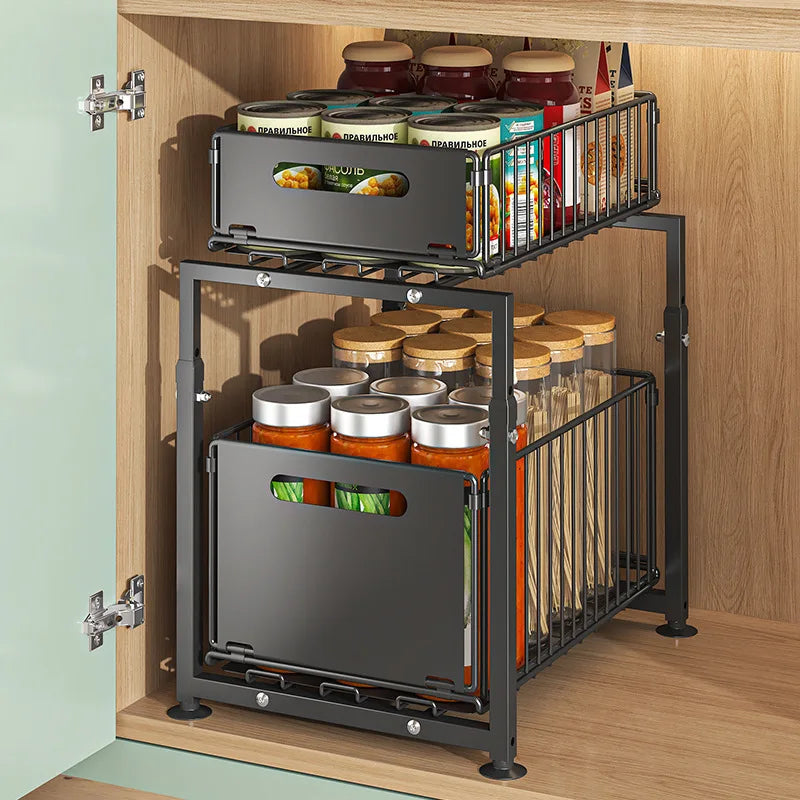 AEHOME 2 Tier Slide Out Cabinet Organizer Heavy Duty Storage Shelf