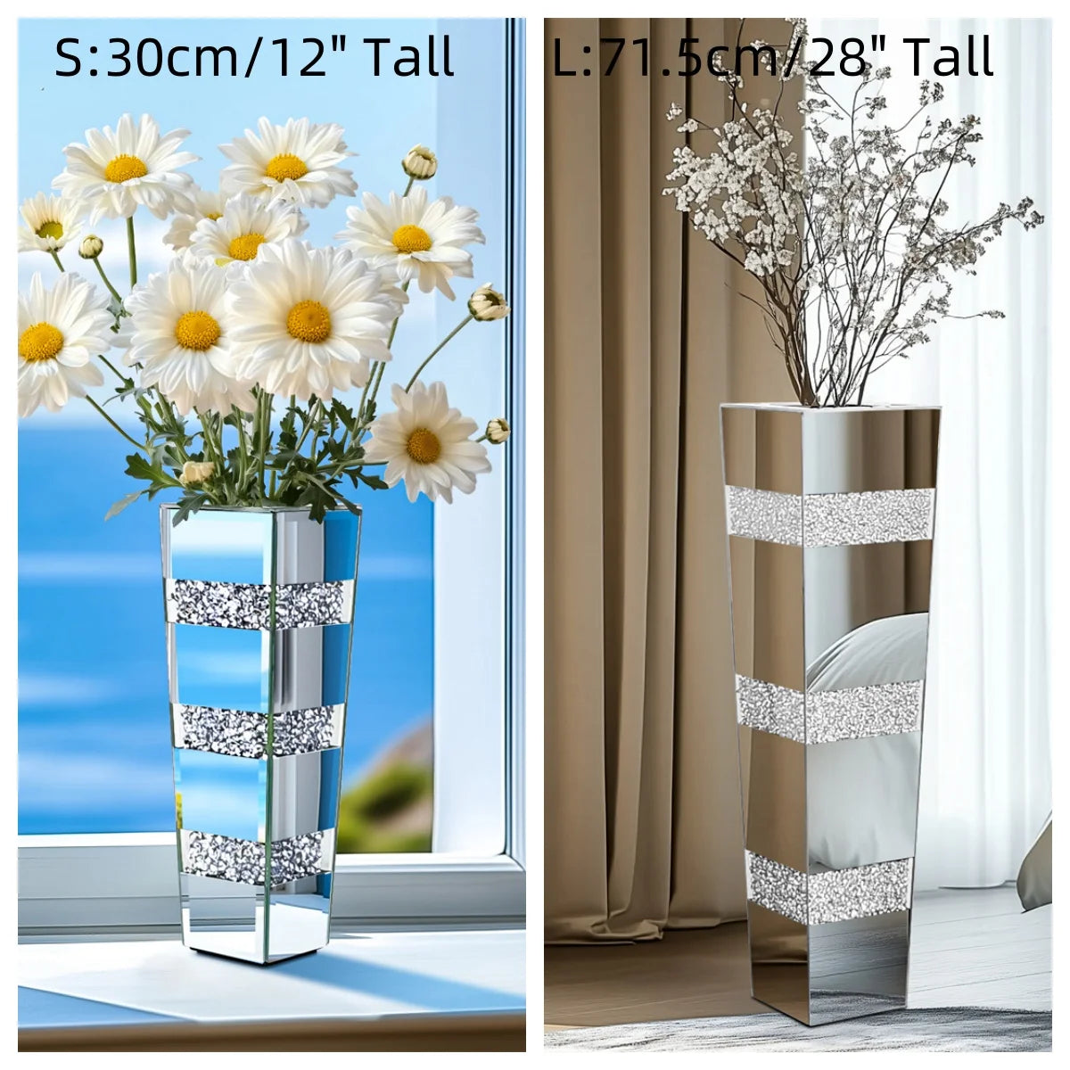 Modern Mirrored Crystal Floor Vase for Elegant Floral Displays