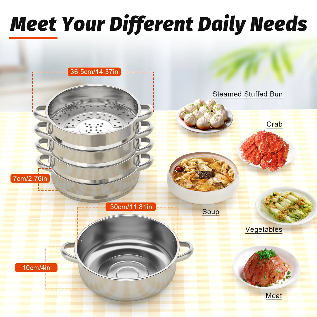 Five Layer Stainless Steel Multifunctional Kitchen Steamer for Cooking