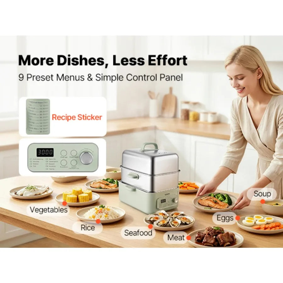 Electric Food Steamer With Two Tiers And Nine Cooking Programs