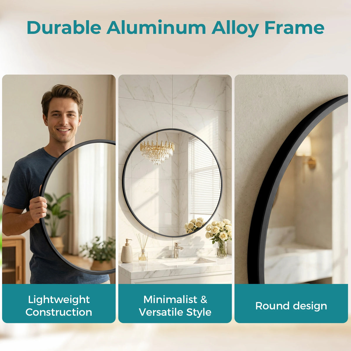 JHK Round Wall Mirror With Crystal Clear Distortion Free Reflection