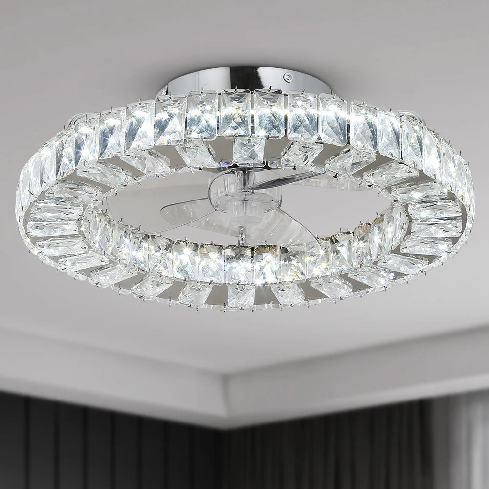 GreeLustr Led Ceiling Fan Lamp With Remote Control Living Room Lighting Crystal Chandeliers Decoration Home Luxury Hanging Light