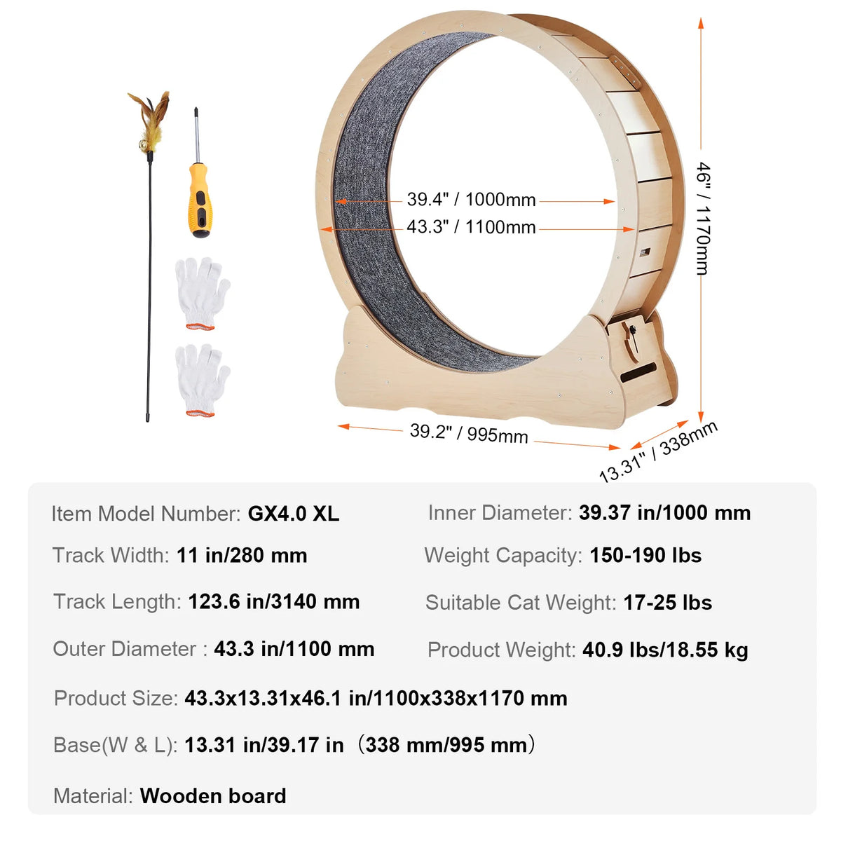 SucceBuy Wooden Cat Exercise Wheel Indoor Running Treadmill
