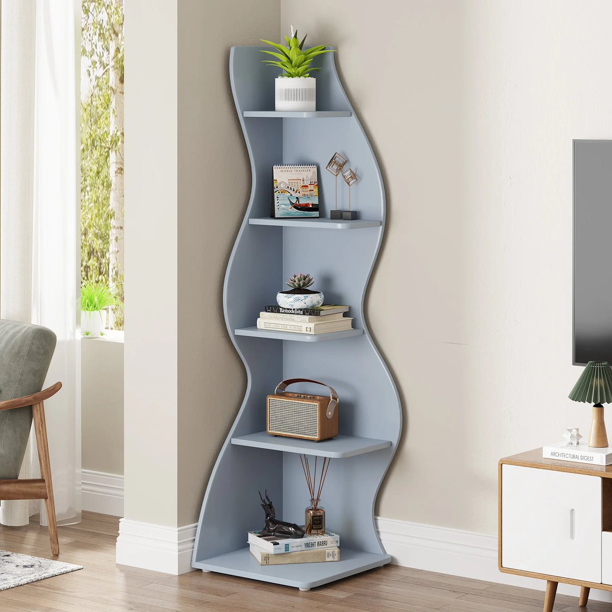 Tribesigns Modern Corner Shelf Bookcase Storage Rack