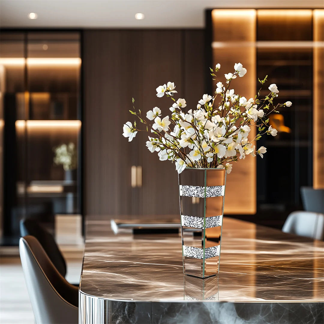 Modern Mirrored Crystal Floor Vase for Elegant Floral Displays