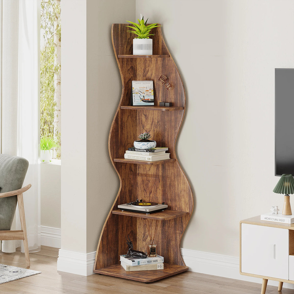 Tribesigns Modern Corner Shelf Bookcase Storage Rack