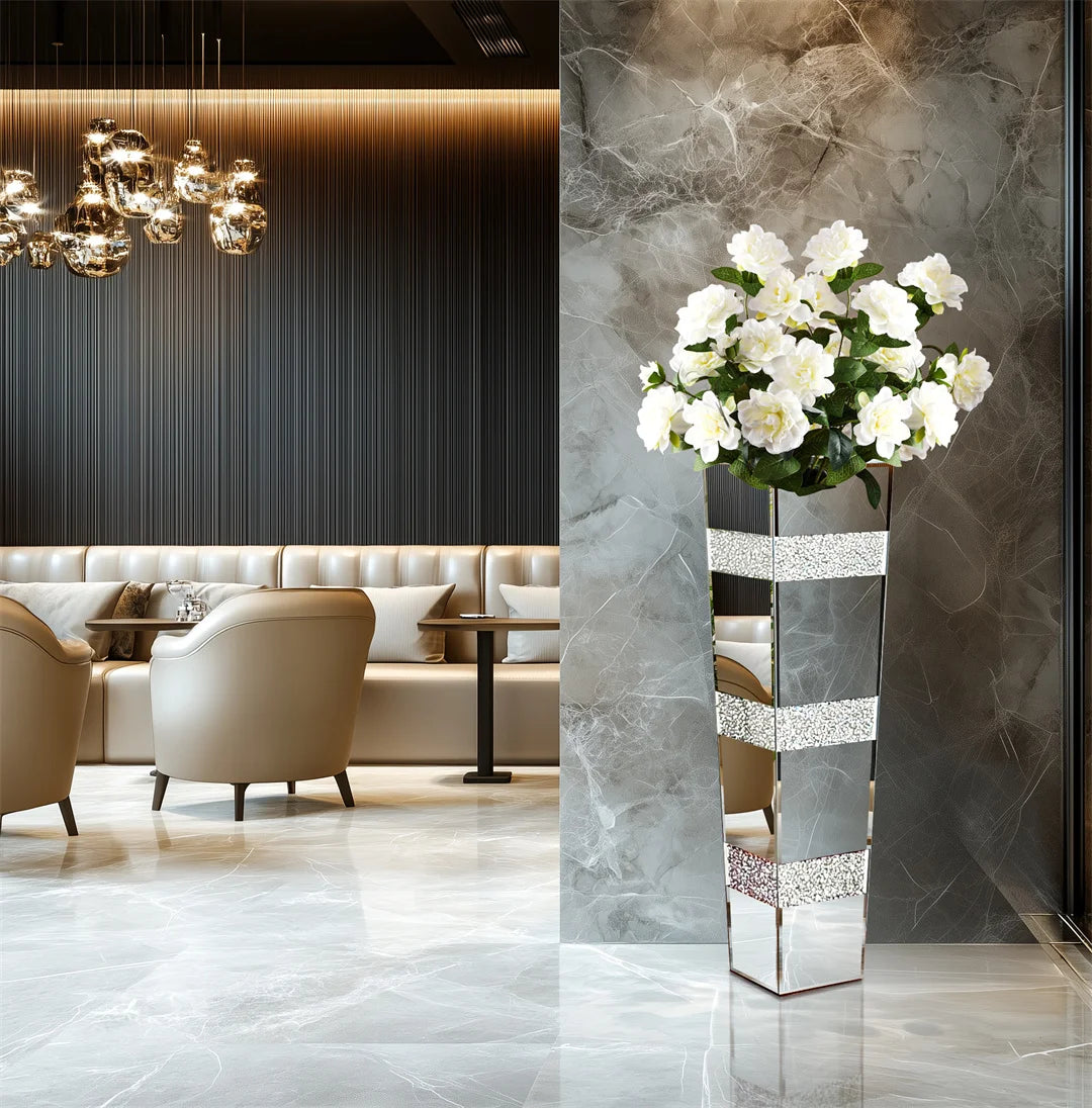 Modern Mirrored Crystal Floor Vase for Elegant Floral Displays