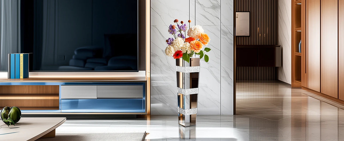 Modern Mirrored Crystal Floor Vase for Elegant Floral Displays