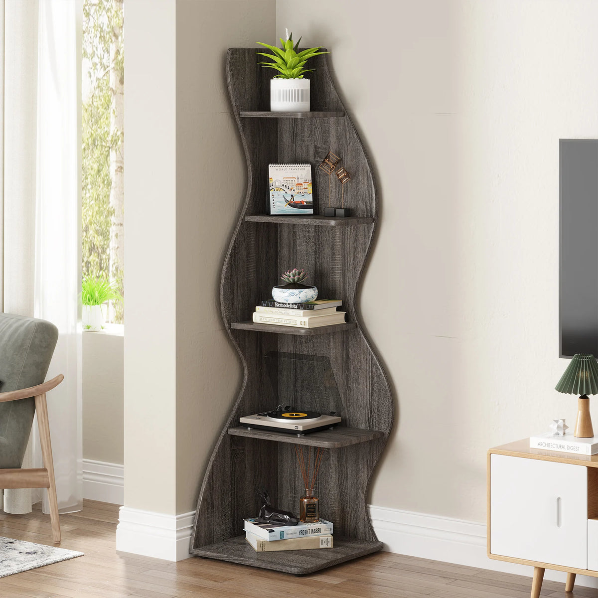 Tribesigns Modern Corner Shelf Bookcase Storage Rack