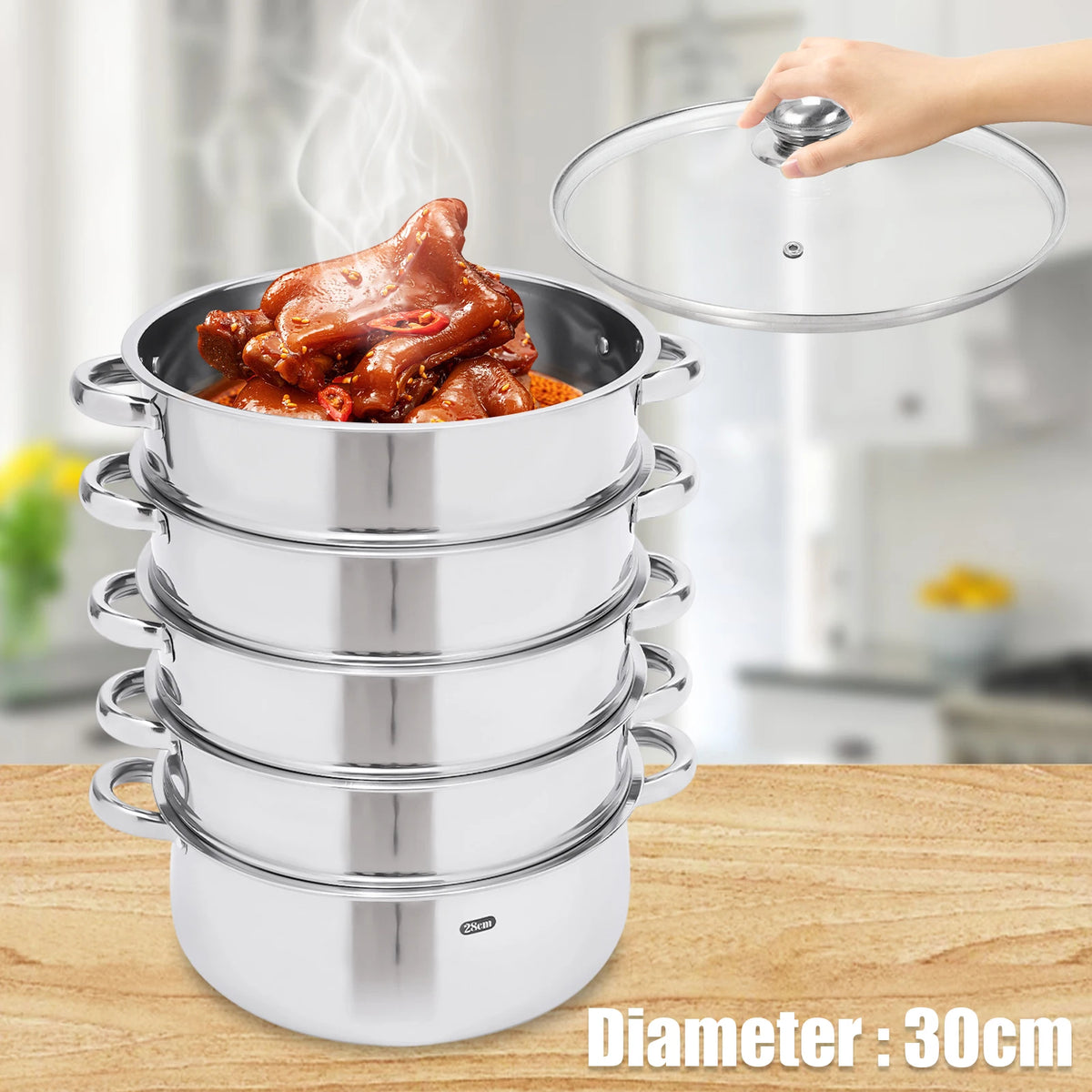 Five Layer Stainless Steel Multifunctional Kitchen Steamer for Cooking
