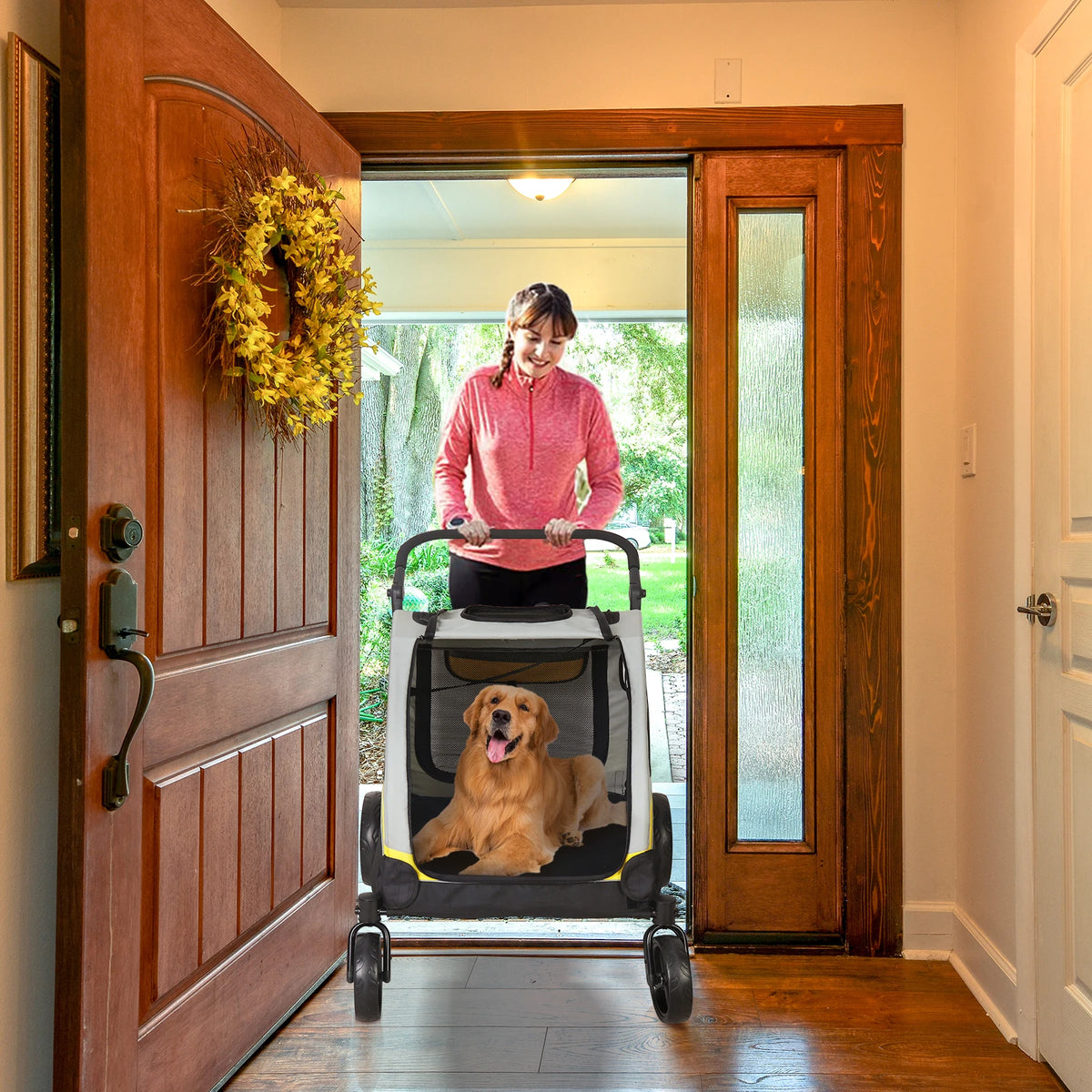 Foldable Breathable Four Wheel Pet Stroller For Travel Dogs
