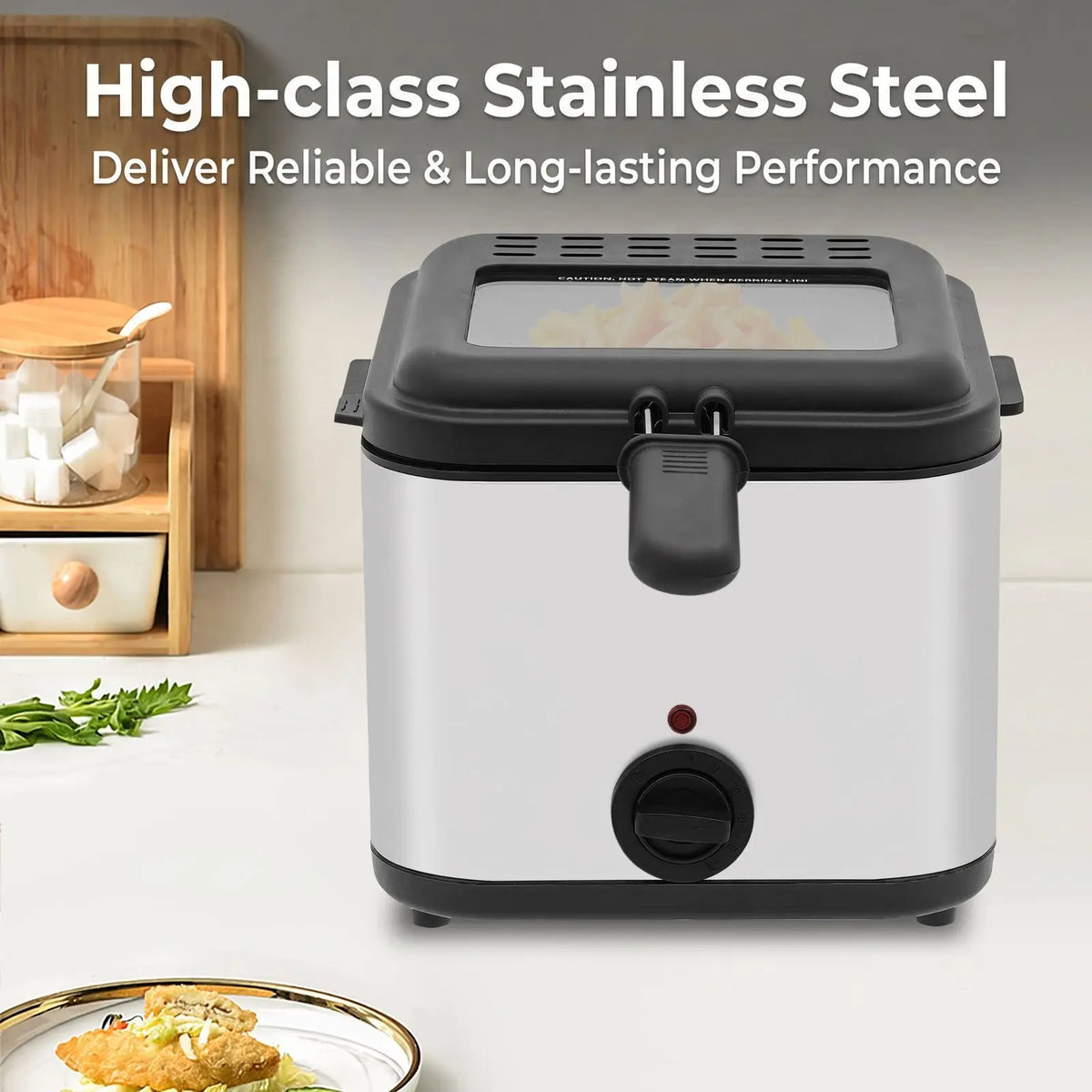 1000W Electric Deep Fryer With Adjustable Temperature And Frying Basket