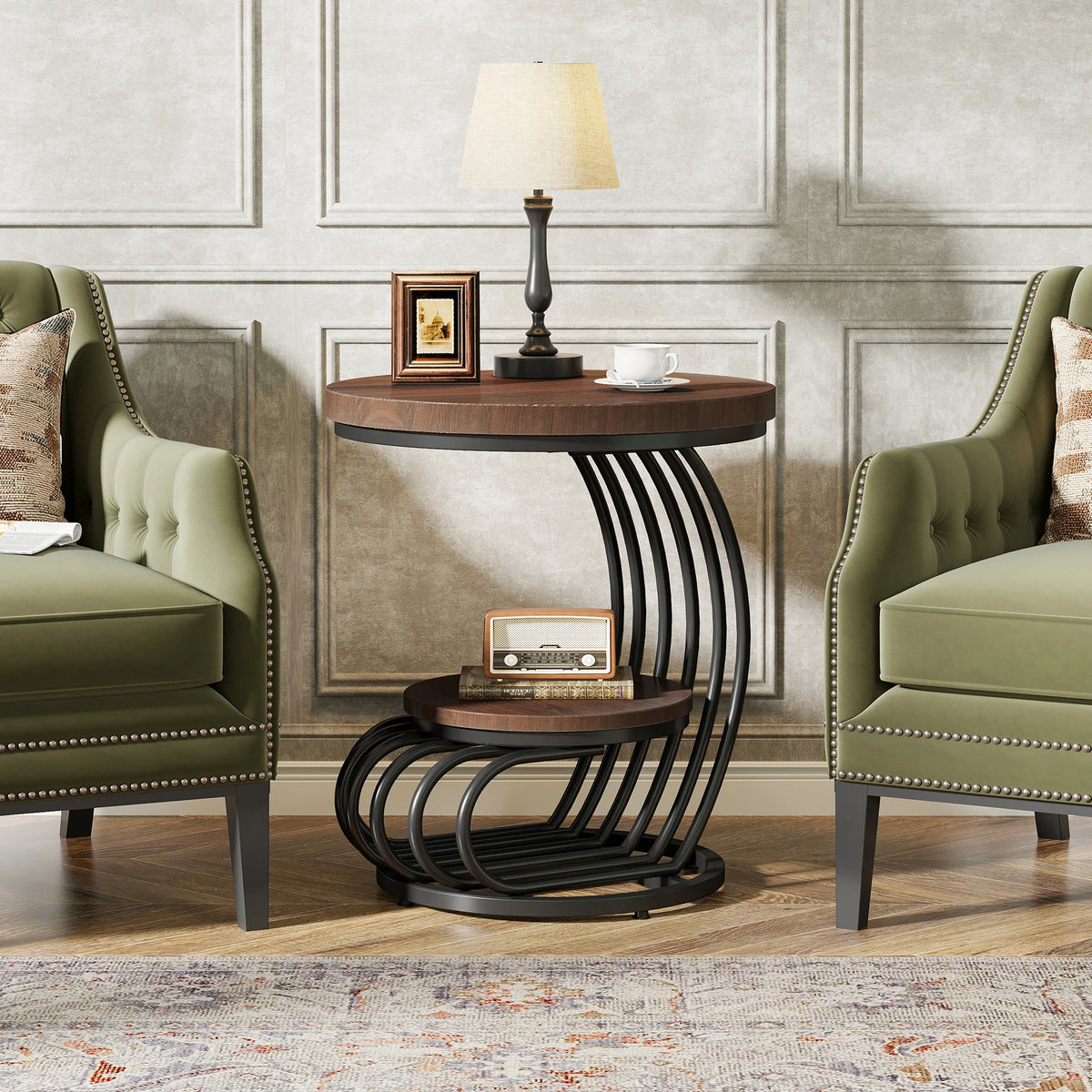 Tribesigns Modern Round End Table With Faux Marble Storage Shelf