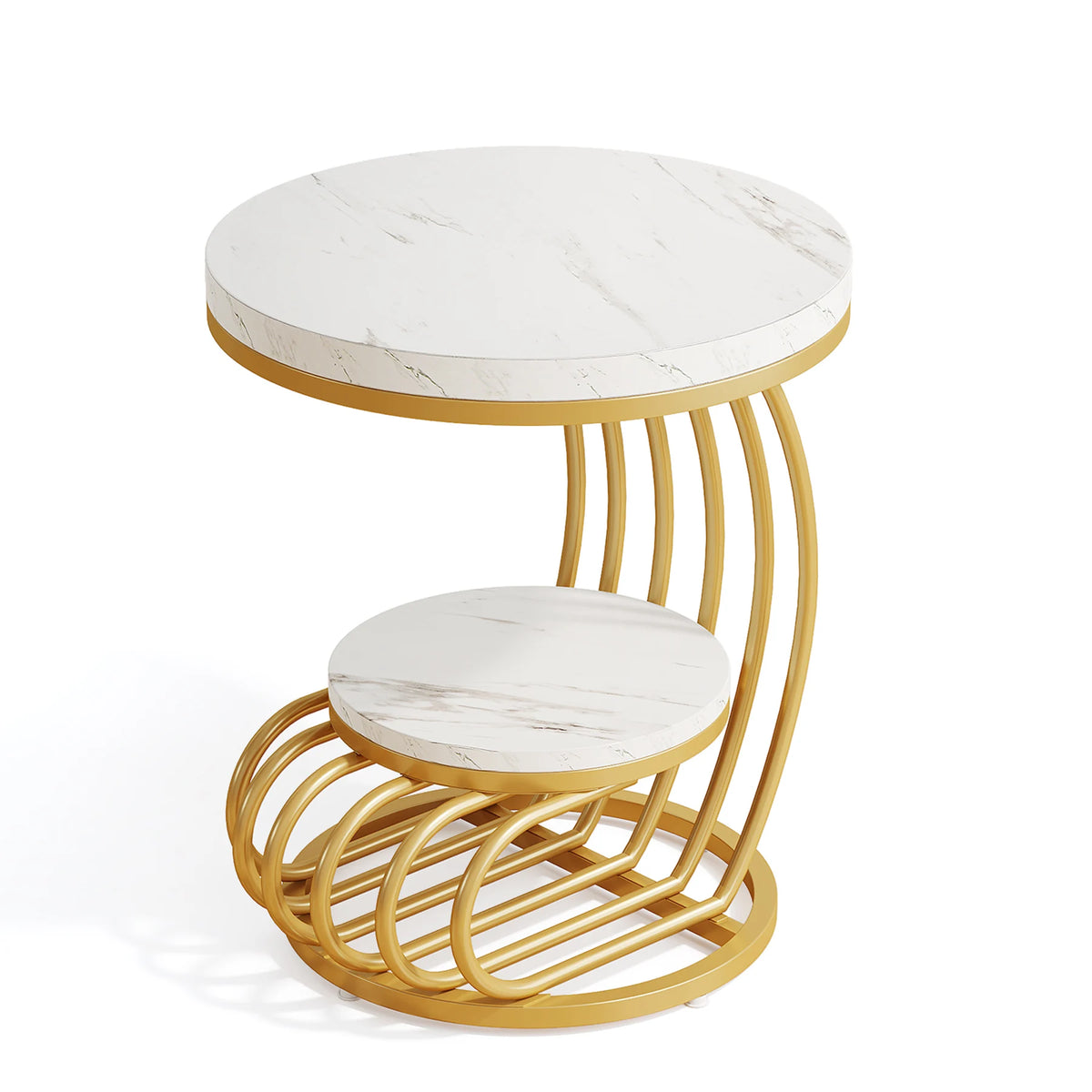 Tribesigns Modern Round End Table With Faux Marble Storage Shelf