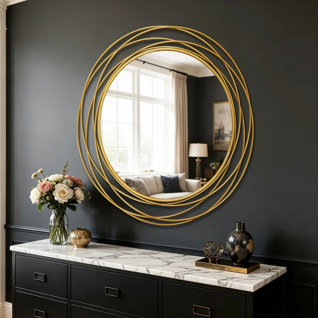 LUVODI Round Decorative Wall Mirror With Iron Wire Frame Modern Accent