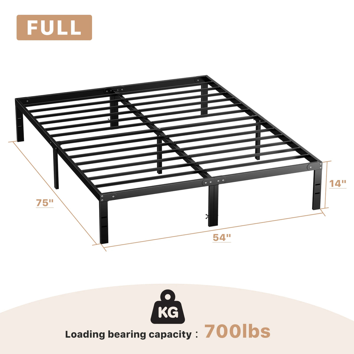 JHK Sturdy Metal Platform Bed Frame With Strong Steel Slats