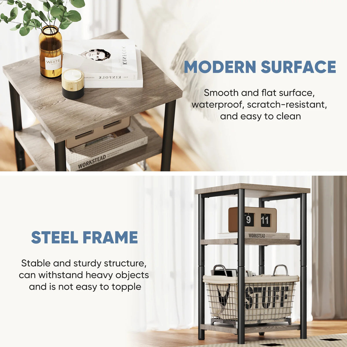 MCQ Three Tier Wooden Coffee Table With Storage Shelf