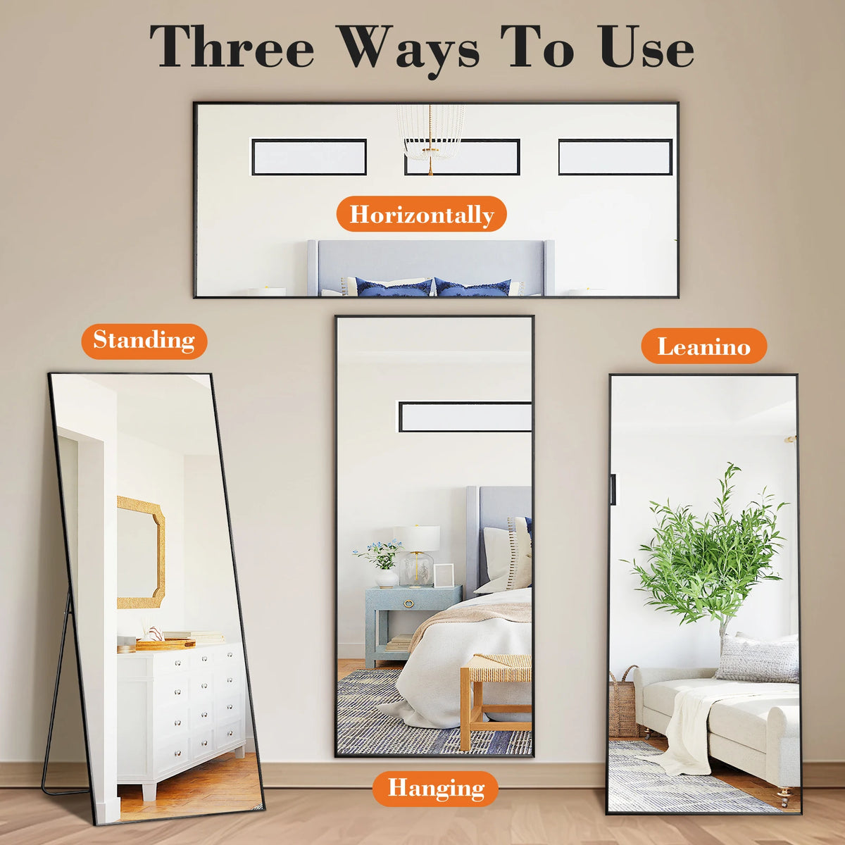 MCQ Modern Aluminum Arched Full Length Wall Mounted Standing Mirror