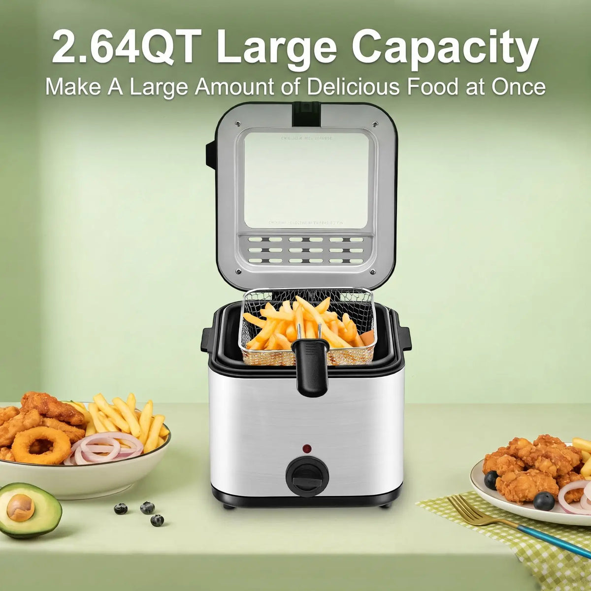 1000W Electric Deep Fryer With Adjustable Temperature And Frying Basket